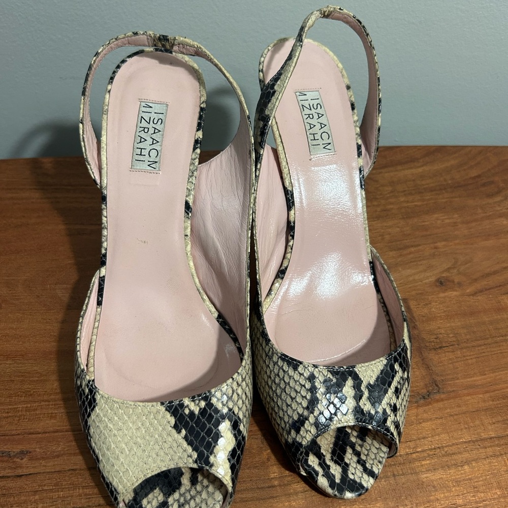 Isaac Mizrahi Snakeskin Slingback Heels - Black and Cream